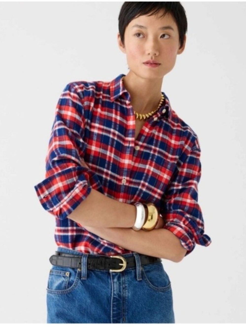 J. Crew Red and Navy Plaid Button-Down Shirt